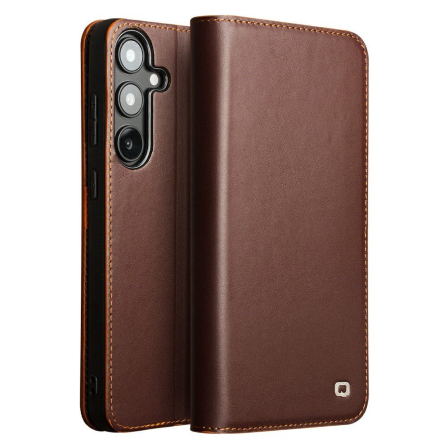 6601140205B-1 QIALINO For Samsung Galaxy S25 Wallet Case Genuine Leather Flip Phone Cover