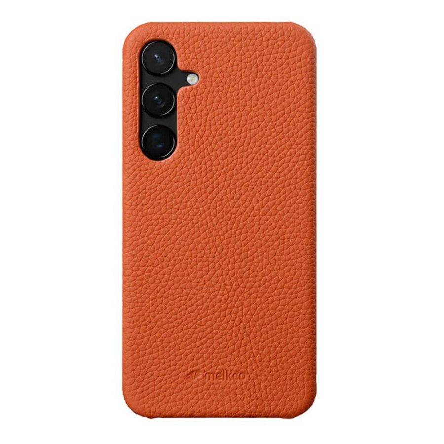 MELKCO For Samsung Galaxy S25 Case Premium Genuine Leather Open Edge Phone Cover