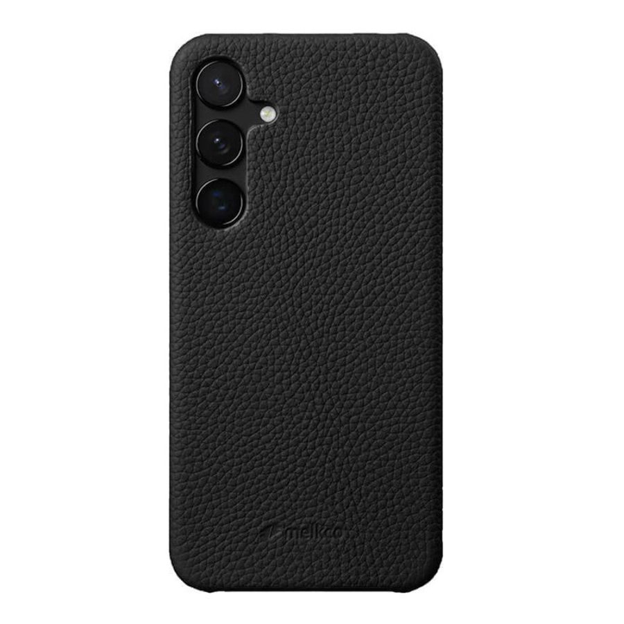 MELKCO For Samsung Galaxy S25 Case Premium Genuine Leather Open Edge Phone Cover
