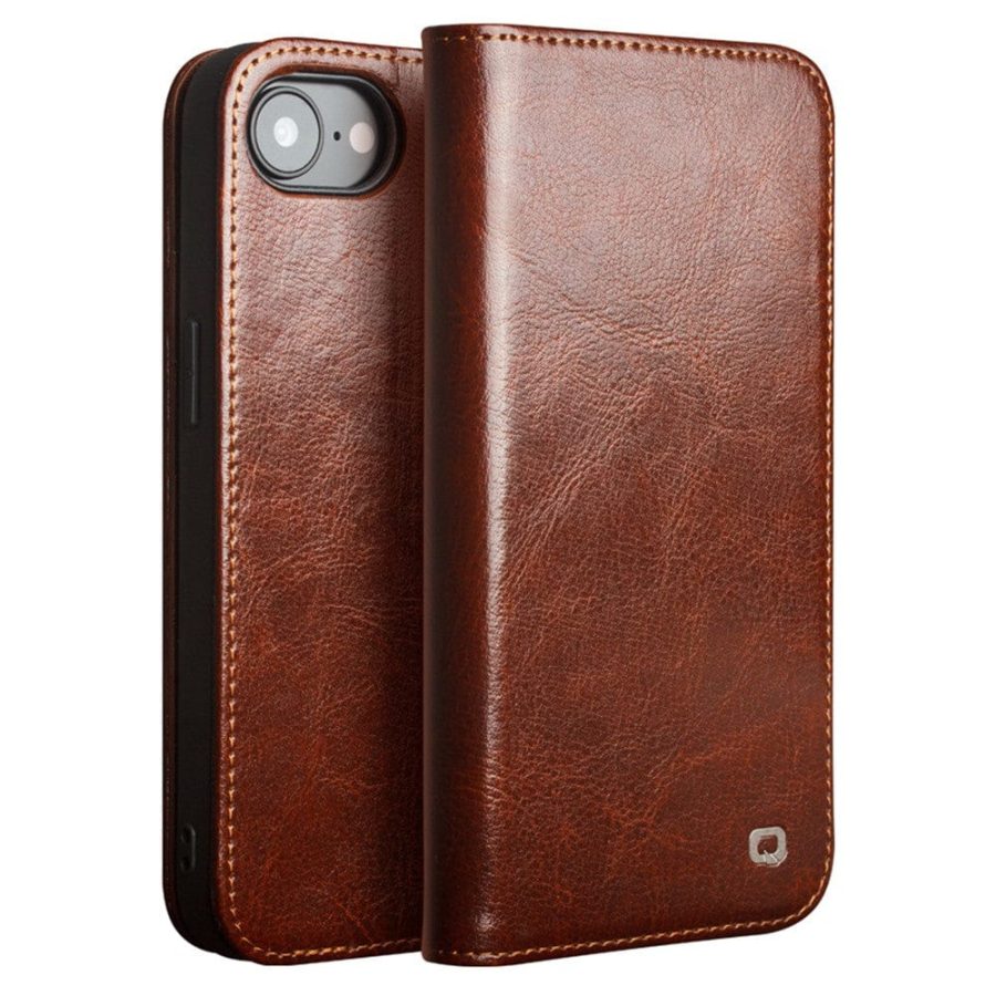 QIALINO For iPhone 16e Case Wallet Stand Genuine Leather Phone Cover
