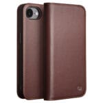 QIALINO For iPhone 16e Stand Case Anti-Drop Genuine Leather Wallet Phone Cover