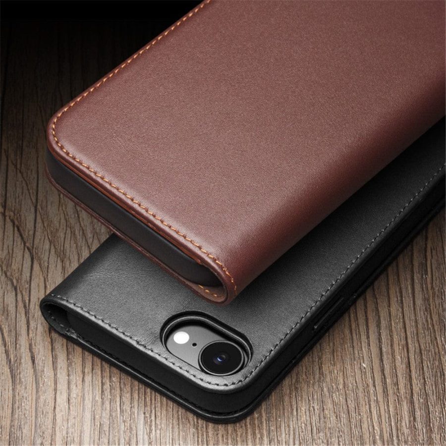 QIALINO For iPhone 16e Stand Case Anti-Drop Genuine Leather Wallet Phone Cover