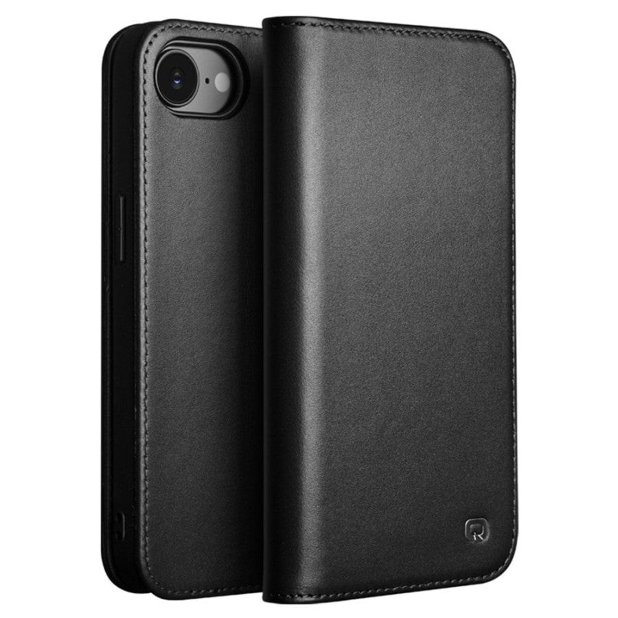 QIALINO For iPhone 16e Stand Case Anti-Drop Genuine Leather Wallet Phone Cover