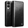 QIALINO For Samsung Galaxy S25 Edge Wallet Case Waxy Genuine Leather Flip Stand Phone Cover