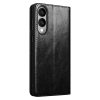 QIALINO For Samsung Galaxy S25 Edge Wallet Case Waxy Genuine Leather Flip Stand Phone Cover
