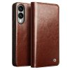 QIALINO For Samsung Galaxy S25 Edge Wallet Case Waxy Genuine Leather Flip Stand Phone Cover