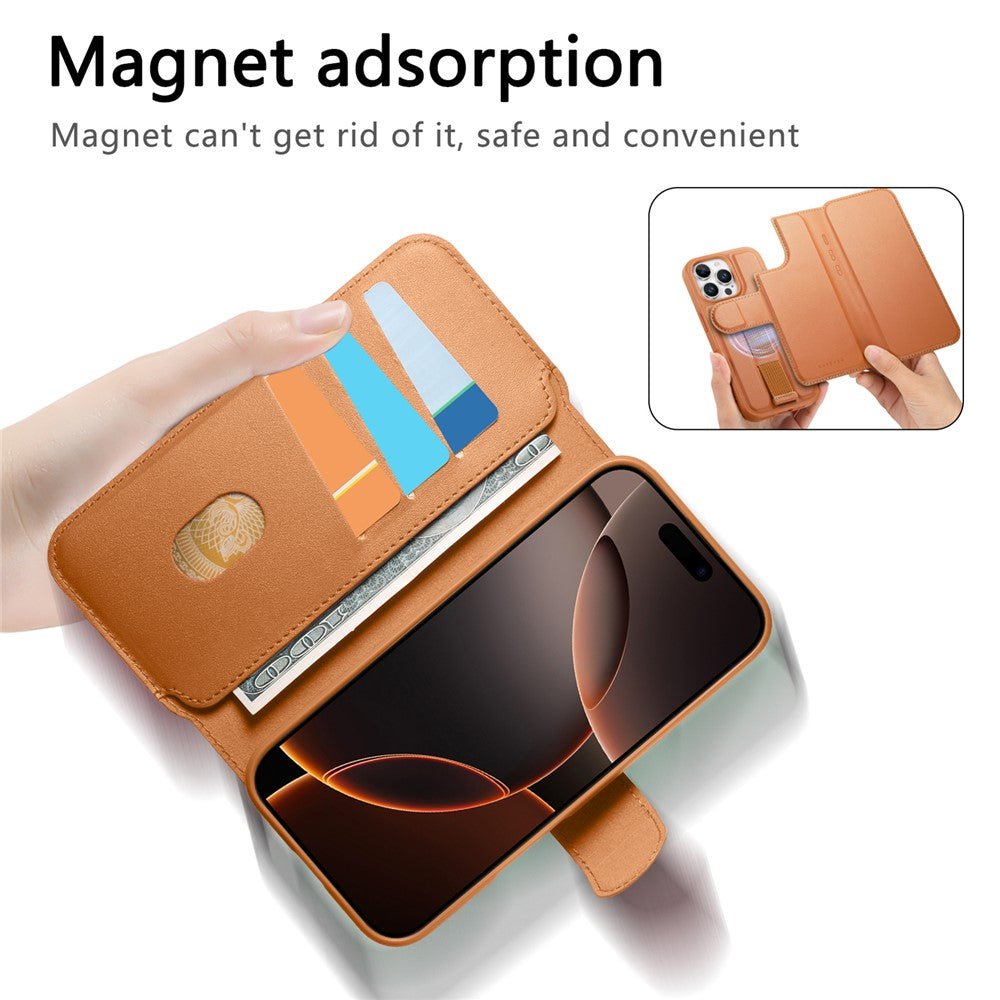 CASENEO For iPhone 16 Pro Max Magnetic Case RFID Blocking Wallet Detachable Leather Phone Cover with Wristband - Image 11