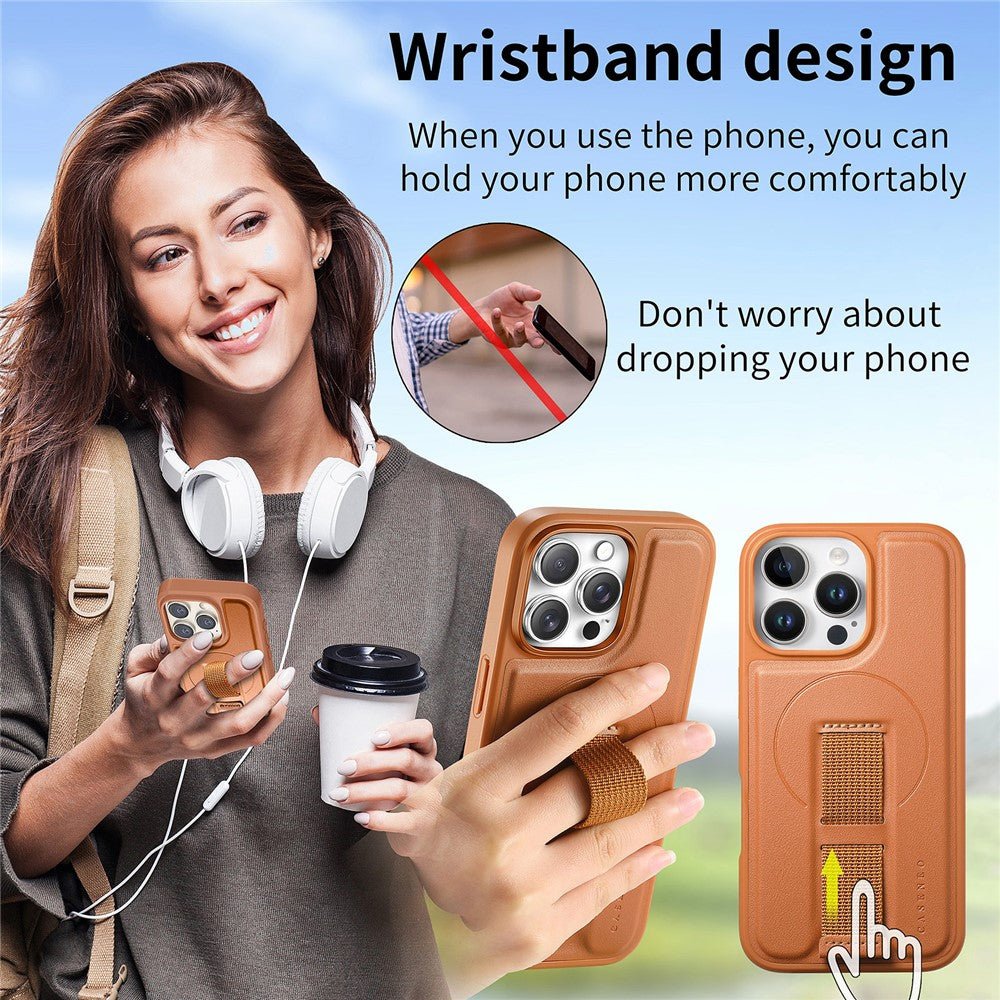 CASENEO For iPhone 16 Pro Max Magnetic Case RFID Blocking Wallet Detachable Leather Phone Cover with Wristband - Image 15