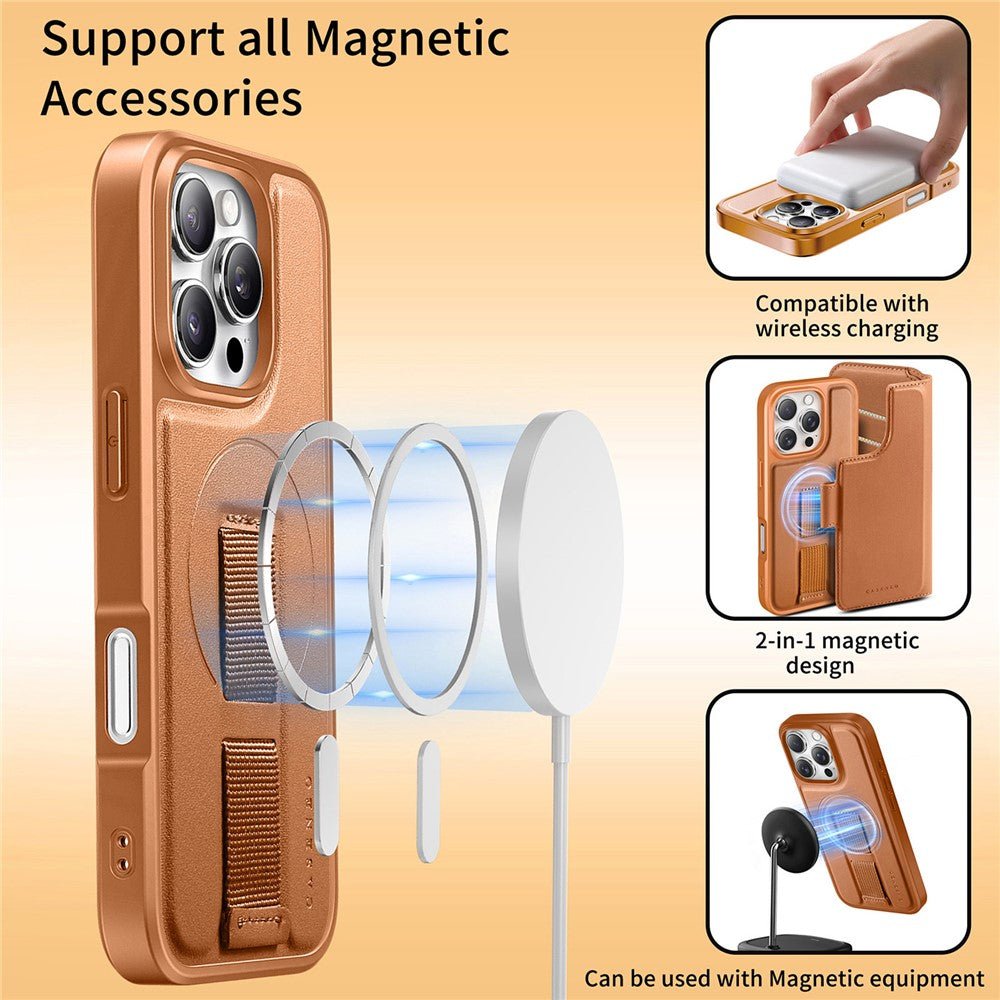 CASENEO For iPhone 16 Pro Max Magnetic Case RFID Blocking Wallet Detachable Leather Phone Cover with Wristband - Image 16
