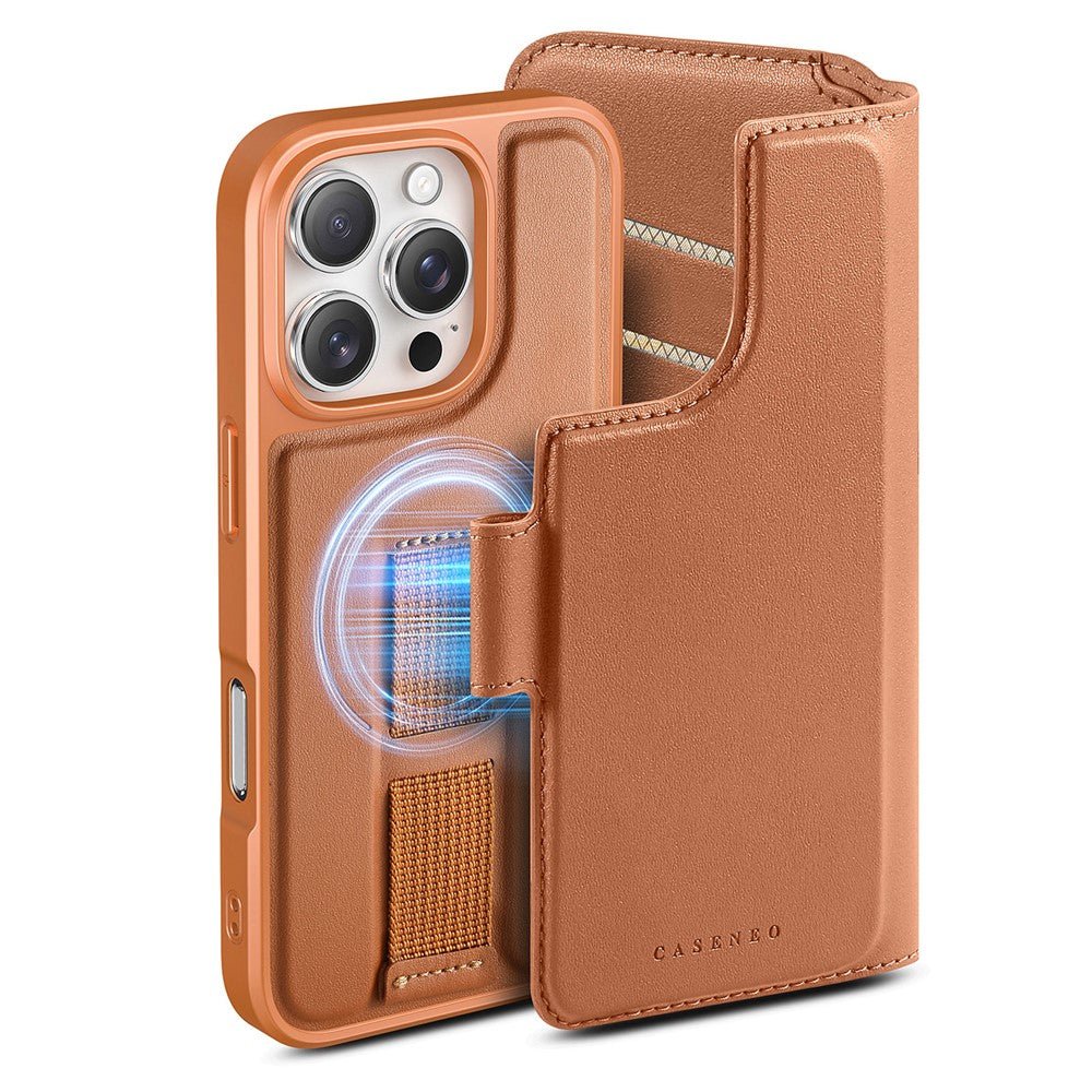 CASENEO For iPhone 16 Pro Max Magnetic Case RFID Blocking Wallet Detachable Leather Phone Cover with Wristband - Image 6