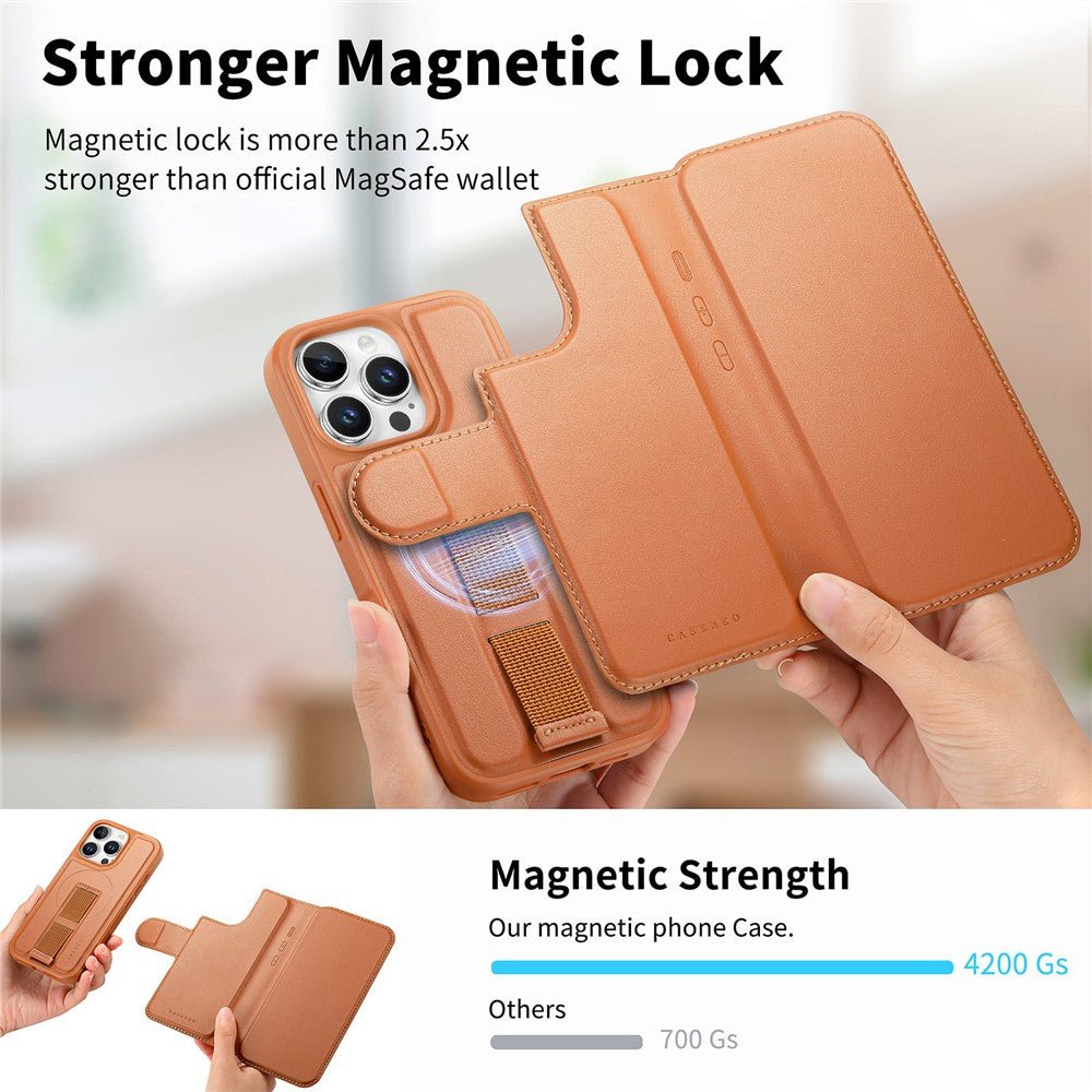 CASENEO For iPhone 16 Pro Max Magnetic Case RFID Blocking Wallet Detachable Leather Phone Cover with Wristband - Image 8