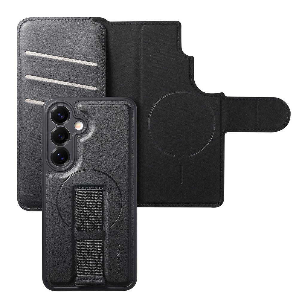 CASENEO For Samsung Galaxy S25 Magnetic Case RFID Blocking Detachable Wallet Leather Phone Cover with Wristband - Image 4