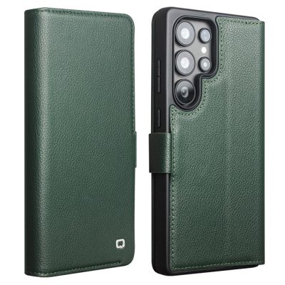QIALINO For Samsung Galaxy S25 Ultra Wallet Case Genuine Leather Magnetic Closure Flip Phone Cover
