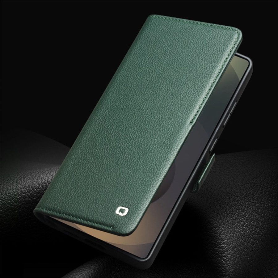 QIALINO For Samsung Galaxy S25 Ultra Wallet Case Genuine Leather Magnetic Closure Flip Phone Cover
