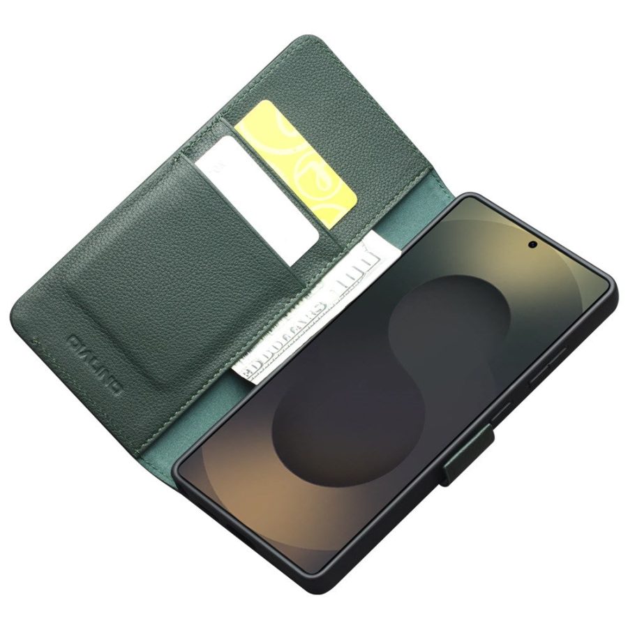 QIALINO For Samsung Galaxy S25 Ultra Wallet Case Genuine Leather Magnetic Closure Flip Phone Cover