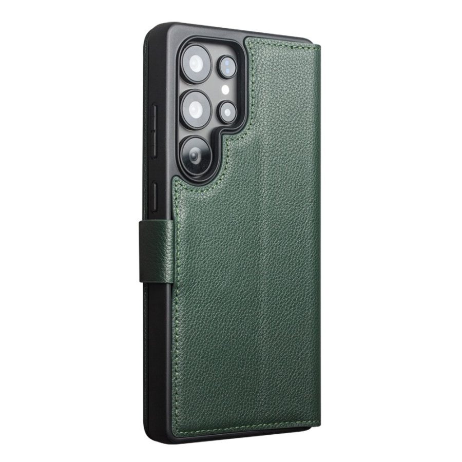 QIALINO For Samsung Galaxy S25 Ultra Wallet Case Genuine Leather Magnetic Closure Flip Phone Cover