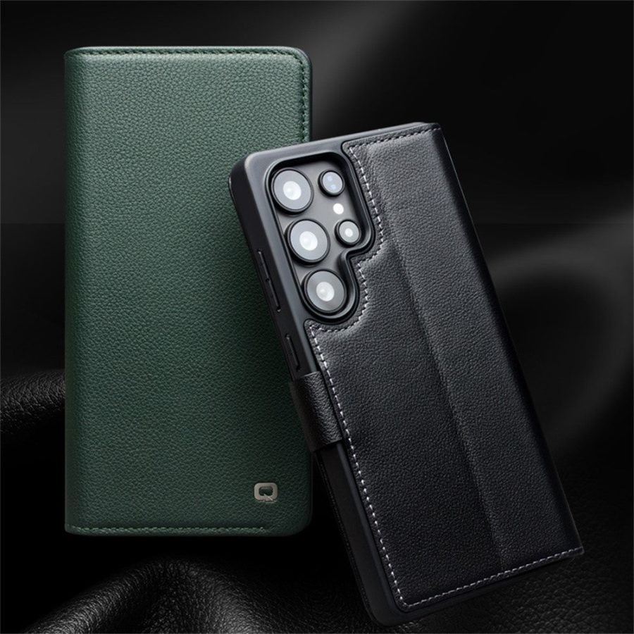 QIALINO For Samsung Galaxy S25 Ultra Wallet Case Genuine Leather Magnetic Closure Flip Phone Cover