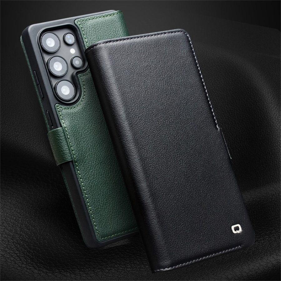 QIALINO For Samsung Galaxy S25 Ultra Wallet Case Genuine Leather Magnetic Closure Flip Phone Cover