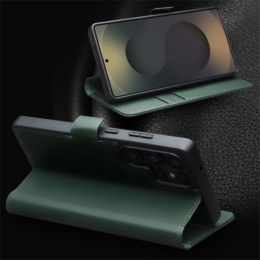QIALINO For Samsung Galaxy S25 Ultra Wallet Case Genuine Leather Magnetic Closure Flip Phone Cover