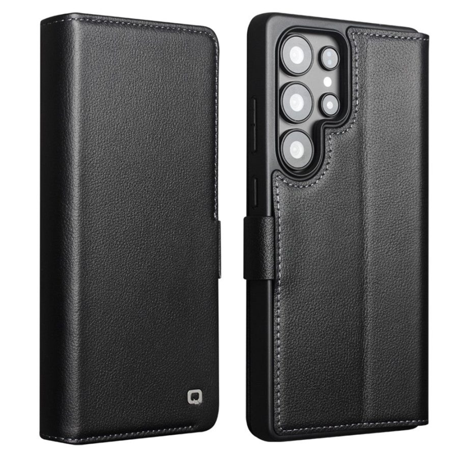 QIALINO For Samsung Galaxy S25 Ultra Wallet Case Genuine Leather Magnetic Closure Flip Phone Cover