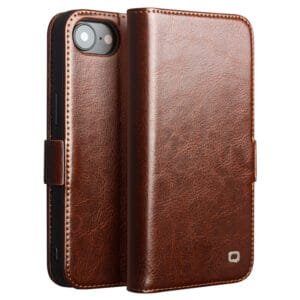 QIALINO For iPhone 16e Wallet Case Genuine Leather Flip Cover Magnetic Clasp Full Protection