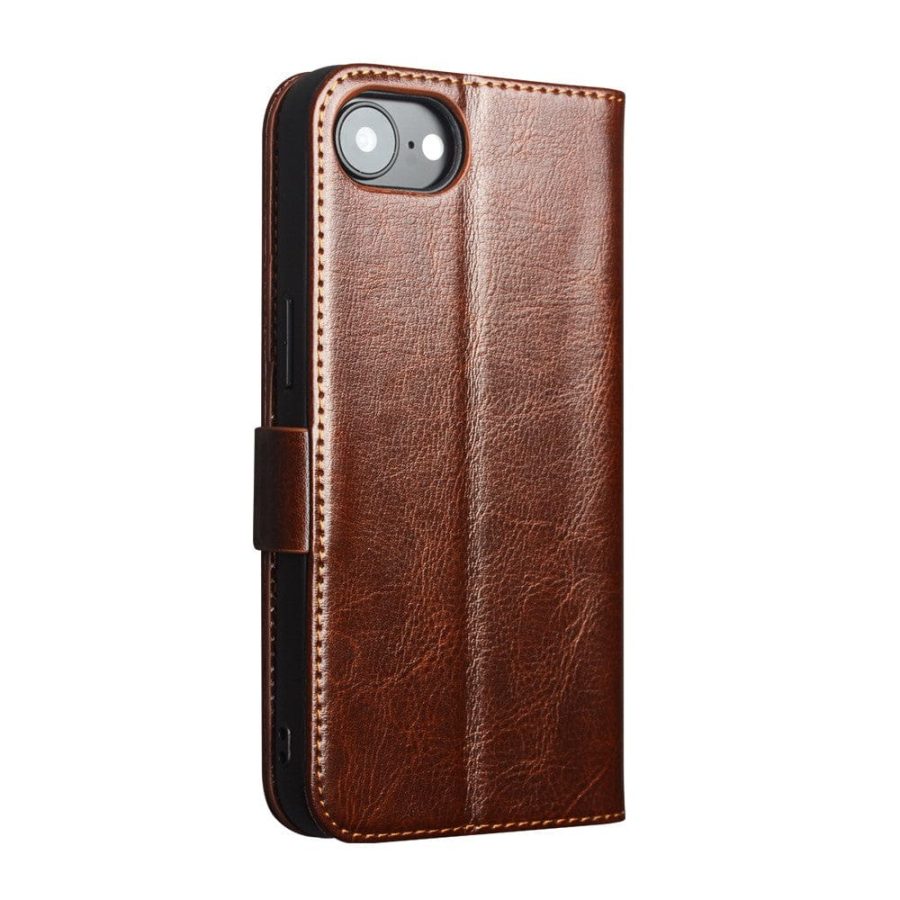 QIALINO For iPhone 16e Wallet Case Genuine Leather Flip Cover Magnetic Clasp Full Protection