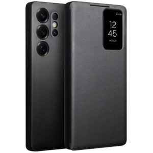 QIALINO For Samsung Galaxy S25 Ultra Case Smart View Window Genuine Cowhide Leather Flip Cover with Card Holder