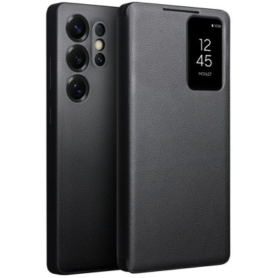 6601156452A-1 QIALINO For Samsung Galaxy S25 Ultra Case Smart View Window Genuine Cowhide Leather Flip Cover with Card Holder