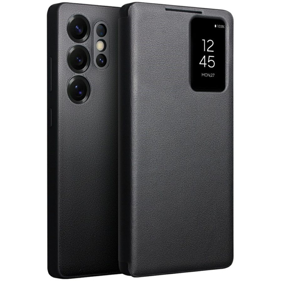 6601156452A-1 QIALINO For Samsung Galaxy S25 Ultra Case Smart View Window Genuine Cowhide Leather Flip Cover with Card Holder