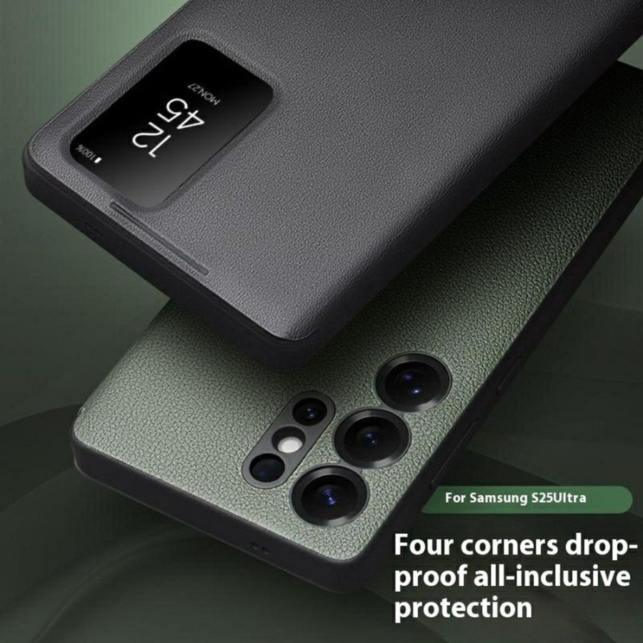 6601156452A-5 QIALINO For Samsung Galaxy S25 Ultra Case Smart View Window Genuine Cowhide Leather Flip Cover with Card Holder