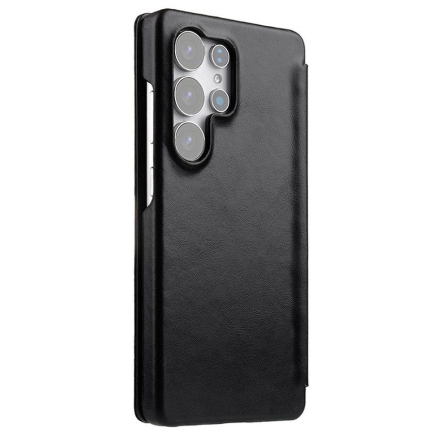 MELKCO Premium Waxy Genuine Leather Case for Samsung Galaxy S25 Ultra Flip Phone Cover with Card Slots