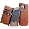 MELKCO Premium Waxy Genuine Leather Case for Samsung Galaxy S25 Ultra Flip Phone Cover with Card Slots