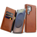 MELKCO Premium Waxy Genuine Leather Case for Samsung Galaxy S25 Ultra Flip Phone Cover with Card Slots