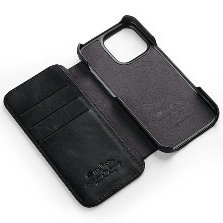 6601161390A-3 MELKCO For iPhone 16 Pro Max Case with Card Slots Genuine Leather Phone Cover | Compatible with MagSafe