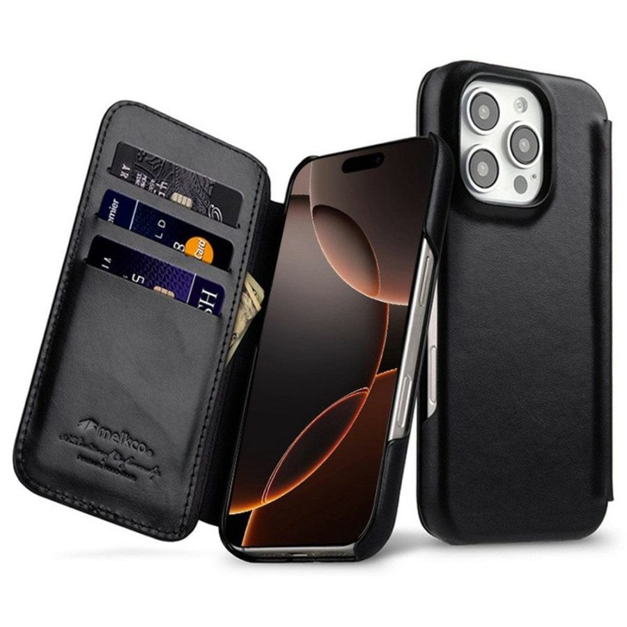 MELKCO For iPhone 16 Pro Case with Card Slots Genuine Leather Phone Cover | Compatible with MagSafe