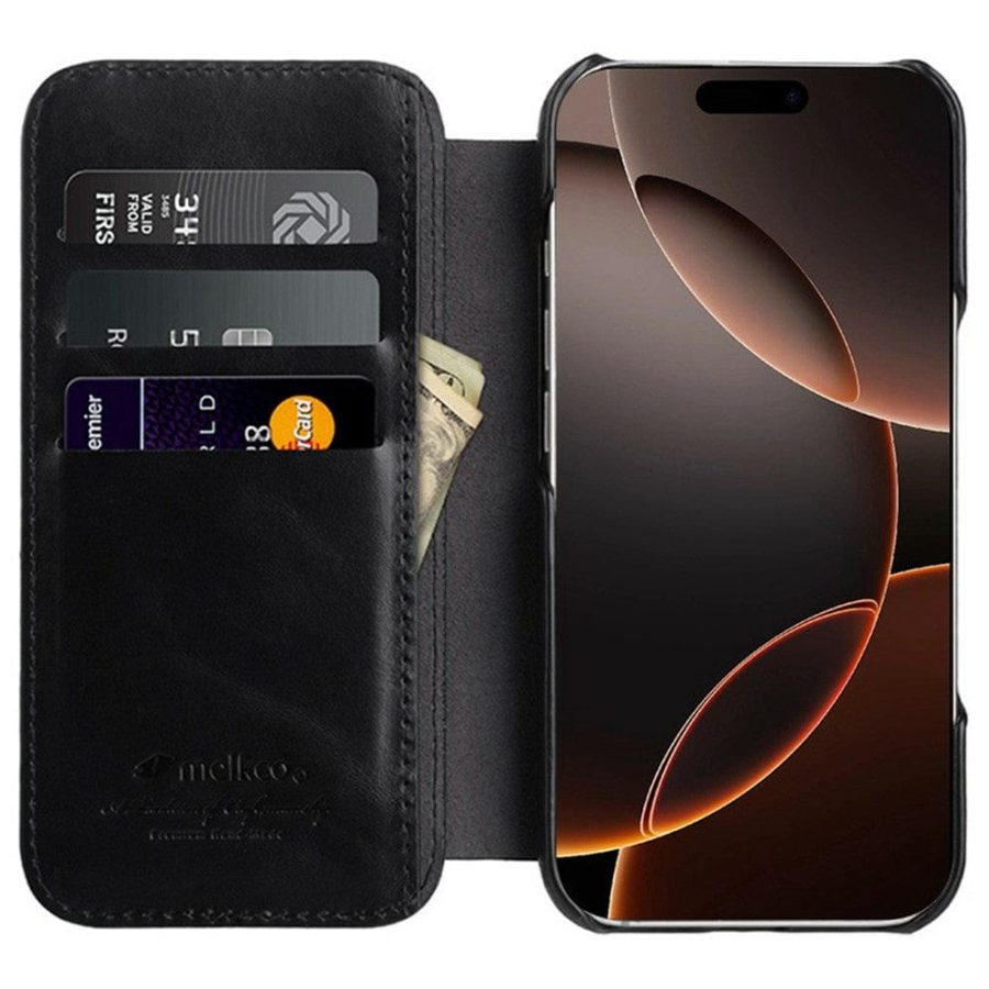 MELKCO For iPhone 16 Pro Case with Card Slots Genuine Leather Phone Cover | Compatible with MagSafe
