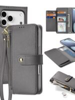 DUX DUCIS Lawa Series For iPhone 17 Pro Max Case Detachable Magnetic Cowhide Leather Cover Zipper Wallet Grey iPhone 17 Pro Max by The Case Factory