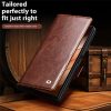6601166909A-5 QIALINO For Samsung Galaxy Z Fold7 Wallet Case Waxy Genuine Leather Magnetic Closure Flip Phone Cover