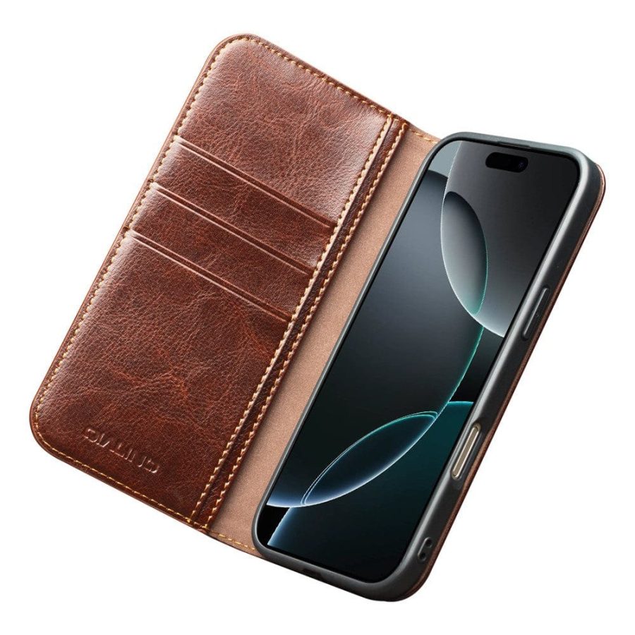 QIALINO For iPhone 17 Pro Case Wallet Stand Genuine Leather Phone Cover