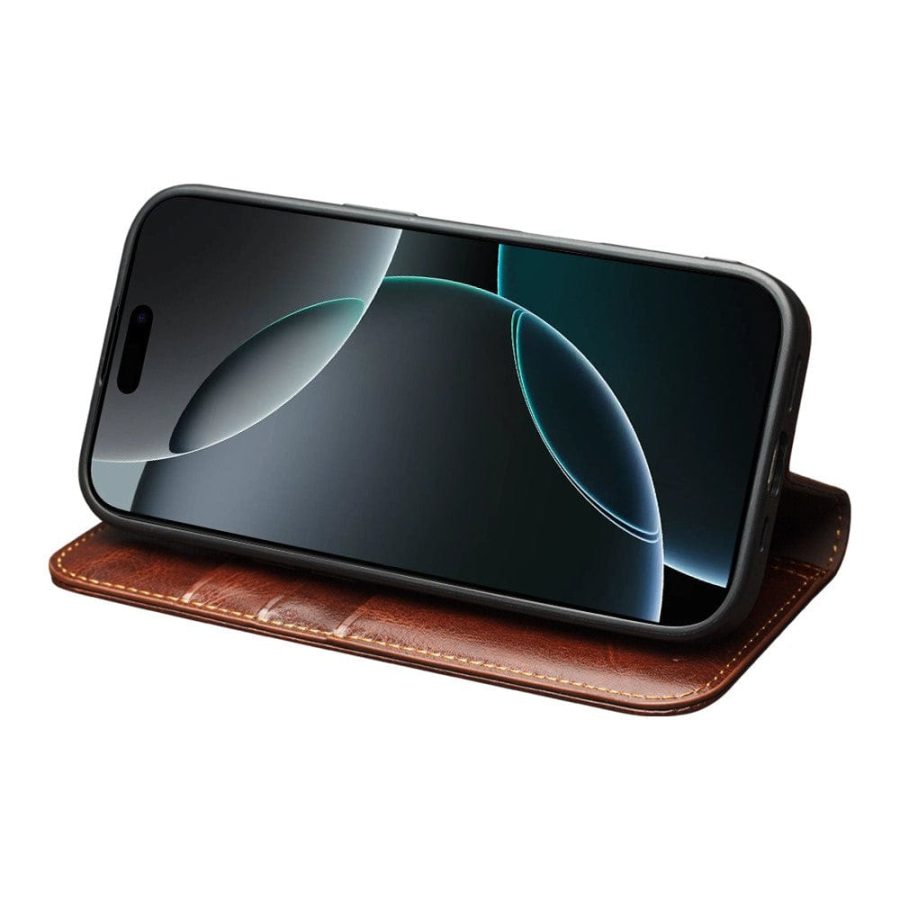 QIALINO For iPhone 17 Pro Case Wallet Stand Genuine Leather Phone Cover