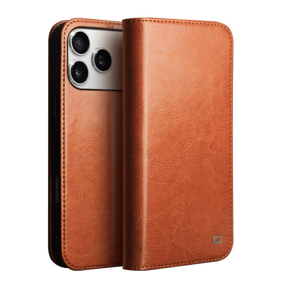 QIALINO For iPhone 17 Pro Case Wallet Stand Genuine Leather Phone Cover