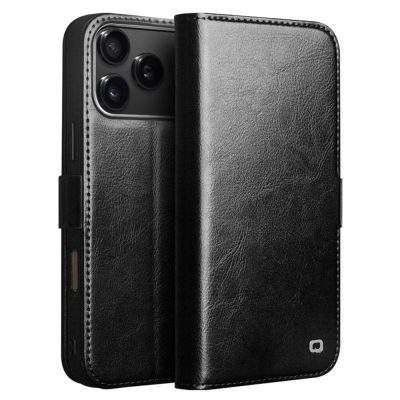 QIALINO For iPhone 17 Pro Max Case with Card Holder Genuine Leather Stand Phone Cover