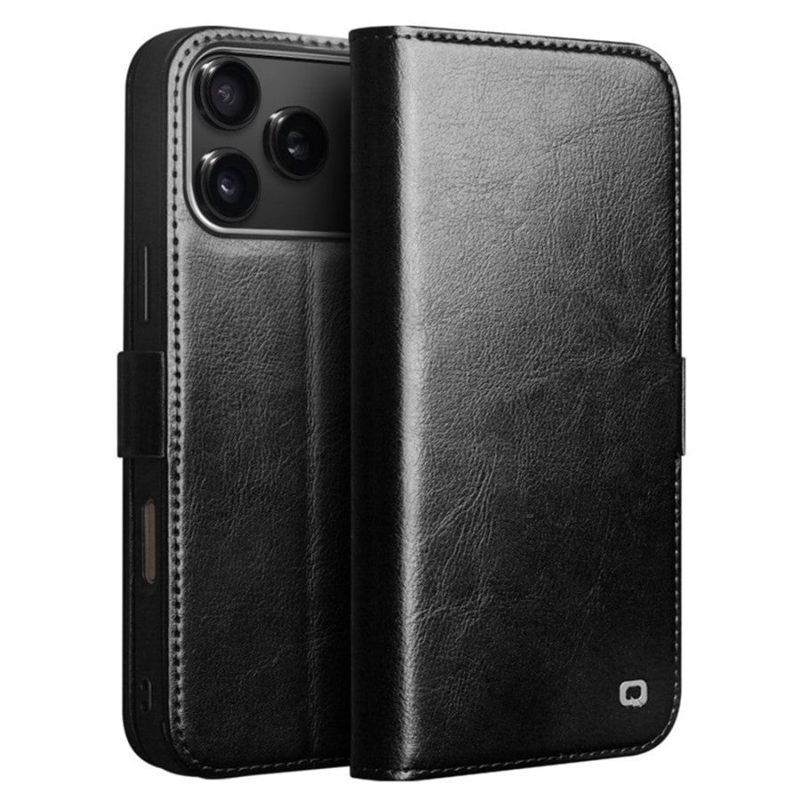 QIALINO For iPhone 17 Pro Max Case with Card Holder Genuine Leather Stand Phone Cover