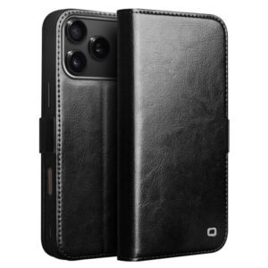 QIALINO For iPhone 17 Pro Case with Card Holder Genuine Leather Stand Phone Cover