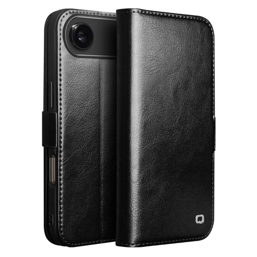 6601167165A-1 QIALINO For iPhone Air Case With Card Holder Genuine Leather Stand Phone Cover