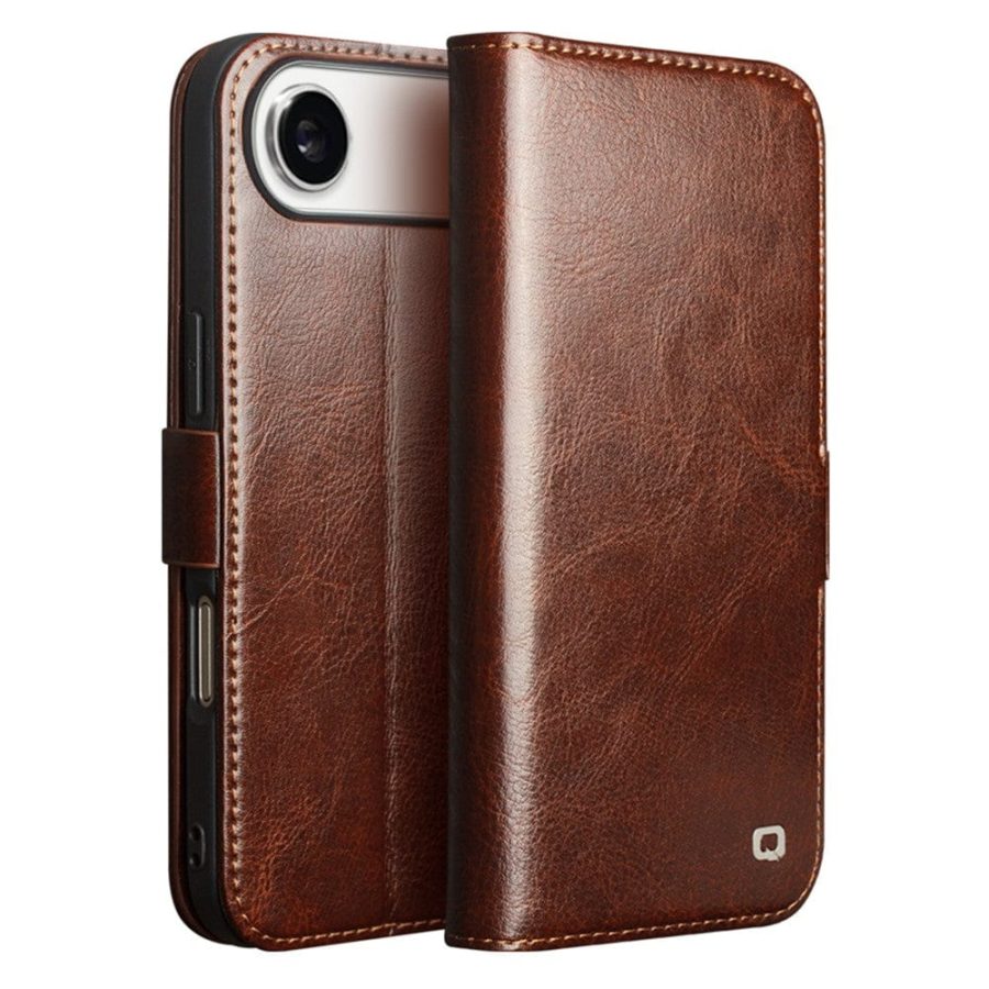 6601167165B-1 QIALINO For iPhone Air Case With Card Holder Genuine Leather Stand Phone Cover