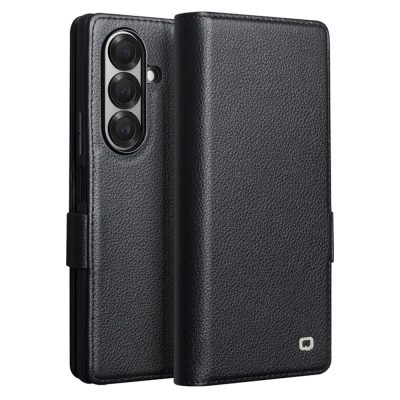 6601170202A-1 QIALINO For Samsung Galaxy Z Fold7 Case with Card Holder Genuine Leather Stand Phone Cover