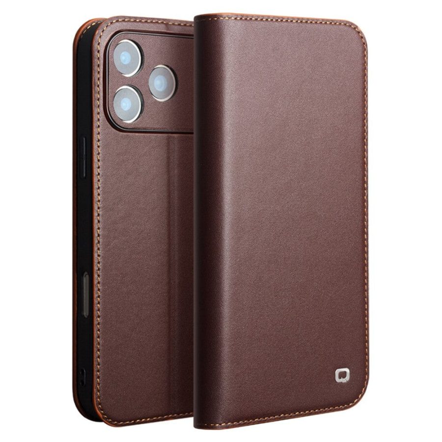 QIALINO For iPhone 17 Pro Case Wallet Flip Stand Genuine Leather Phone Cover