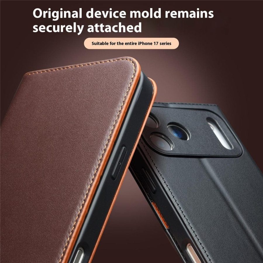 QIALINO For iPhone 17 Pro Case Wallet Flip Stand Genuine Leather Phone Cover