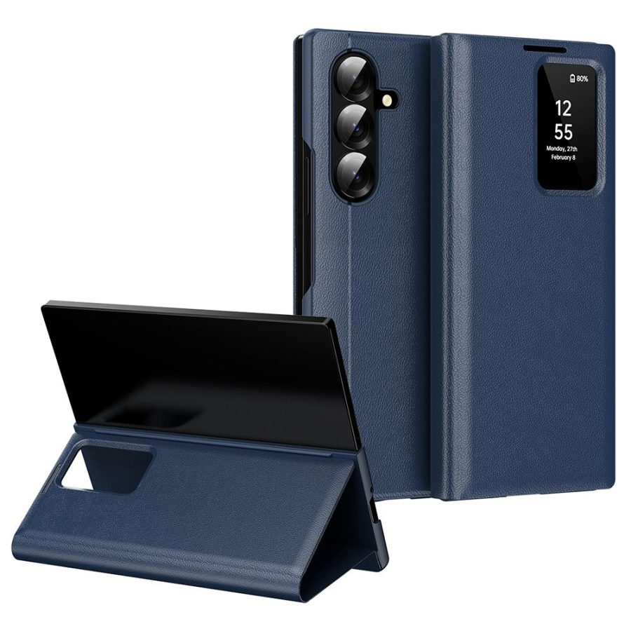 6601172643A-1 Flip Leather Case For Samsung Galaxy Z Fold 7 6 5 4 3 Series with Smart View Window and Card Slot Phone Cover